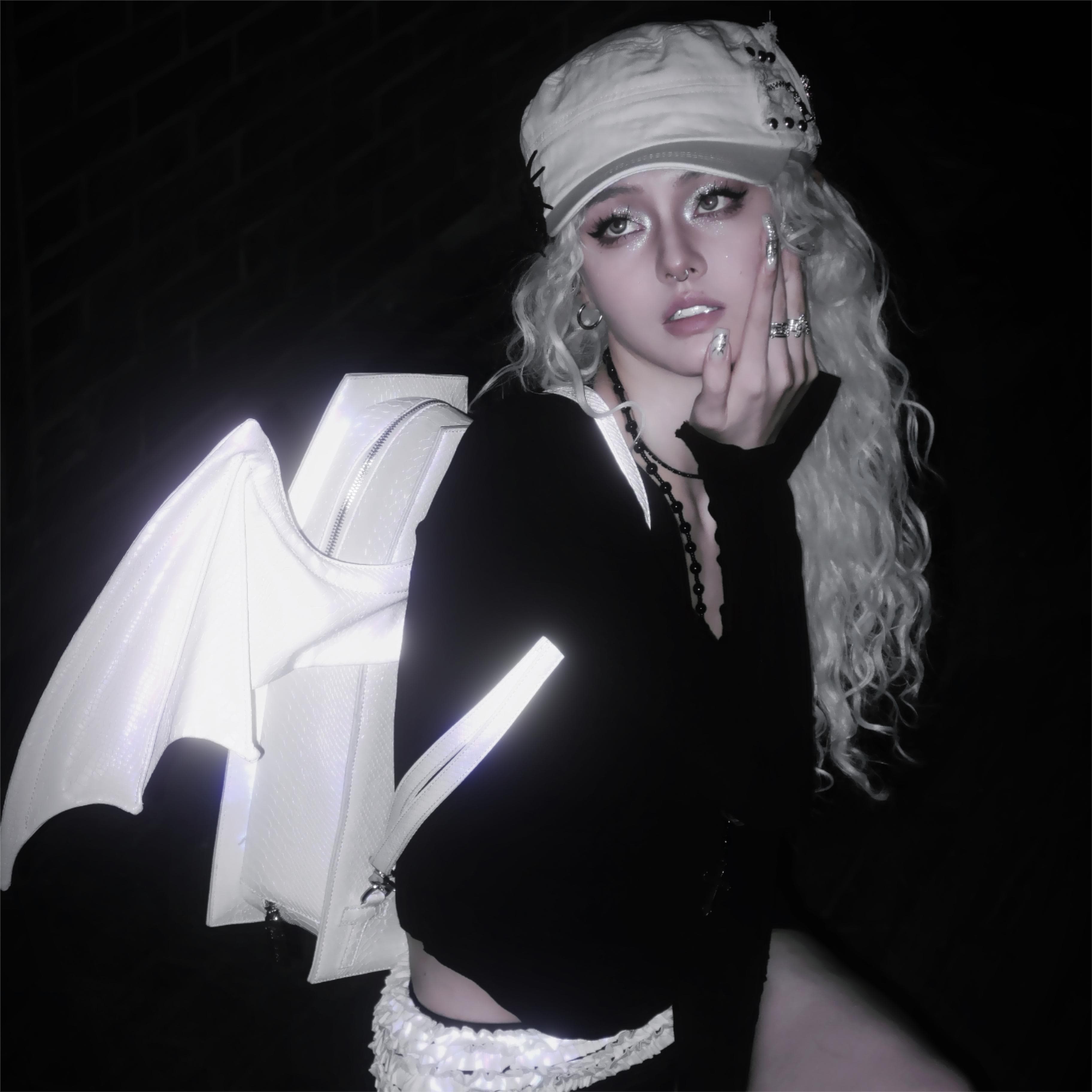 Vukora Women's Gothic Cross Bat Wing Coffin Bag White