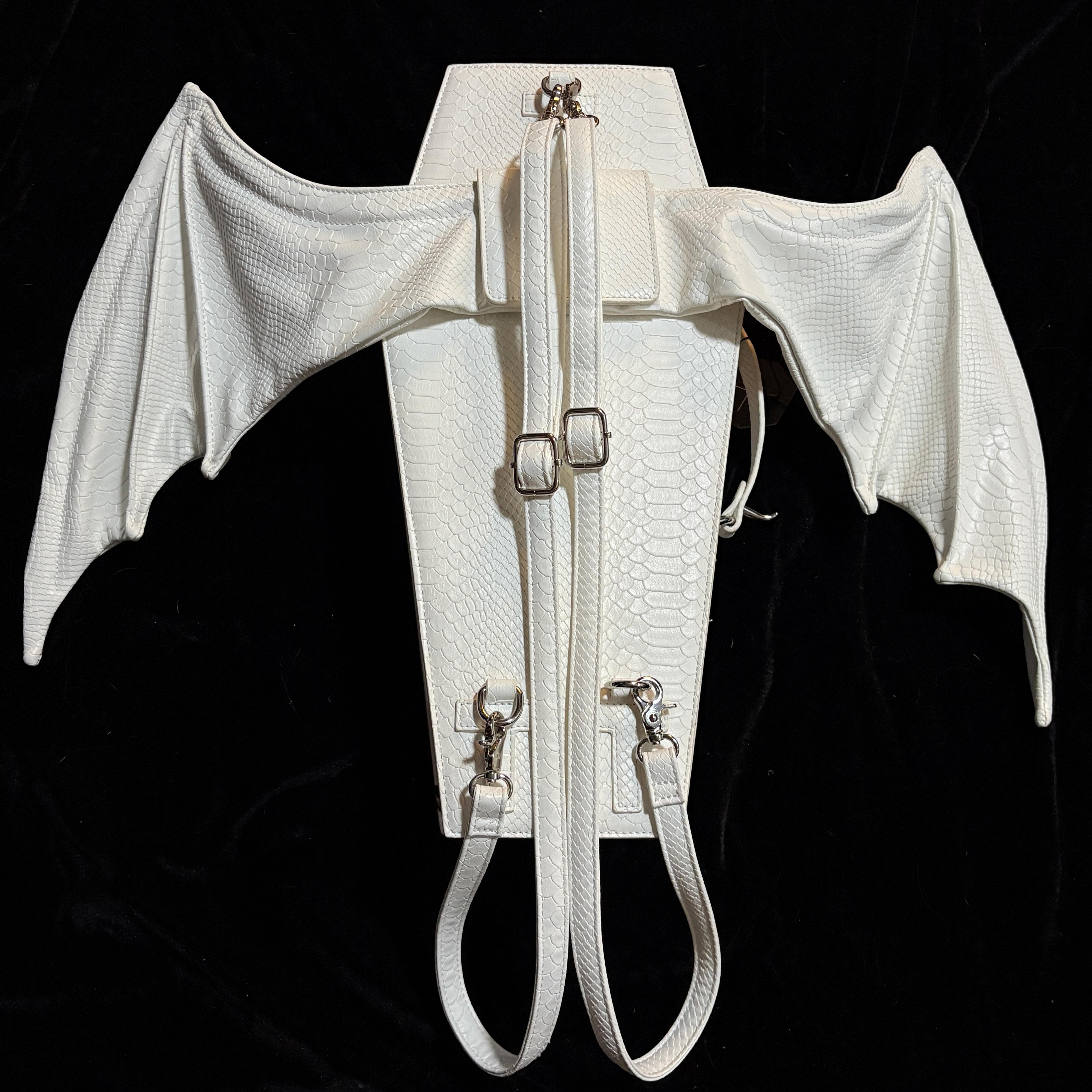 Vukora Women's Gothic Cross Bat Wing Coffin Bag White-Black