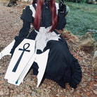 Vukora Women's Gothic Cross Bat Wing Coffin Bag White-Black