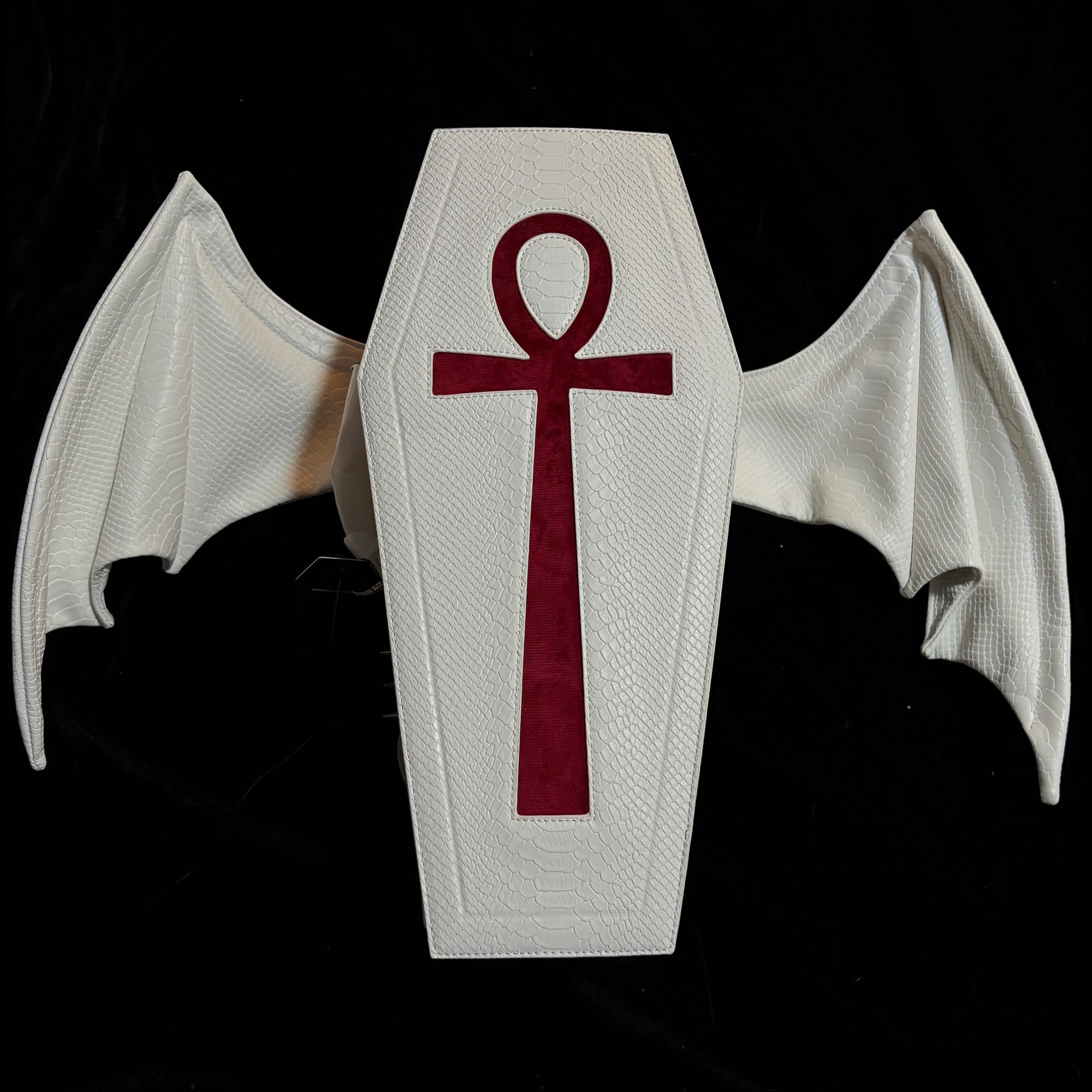 Vukora Women's Gothic Cross Bat Wing Coffin Bag White-Red