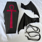 Vukora Women's Gothic Cross Bat Wing Coffin Faux Leather Bag Black