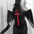 Vukora Women's Gothic Cross Bat Wing Coffin Faux Leather Bag Black