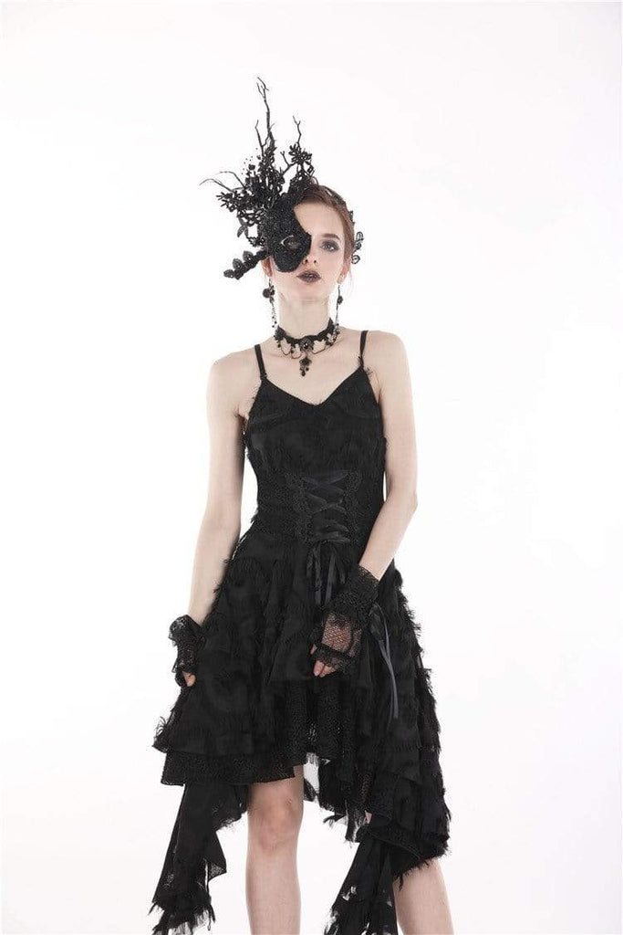 Women's Goth Feather Long Side Lace Maxi Slip Dress