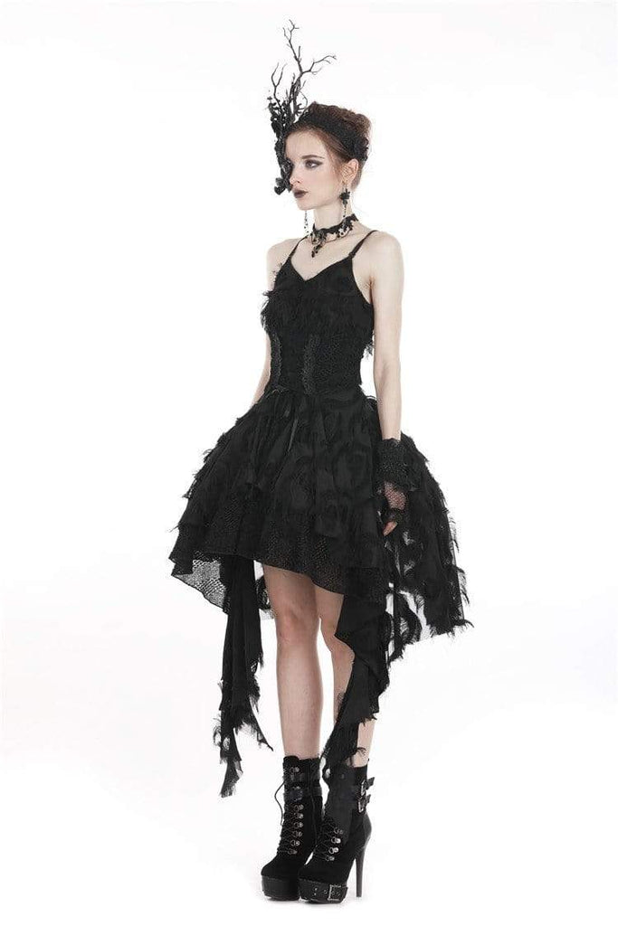 Women's Goth Feather Long Side Lace Maxi Slip Dress