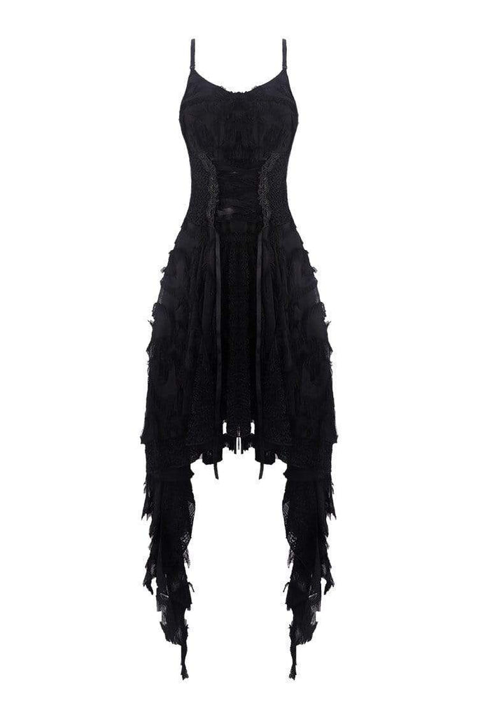 Women's Goth Feather Long Side Lace Maxi Slip Dress