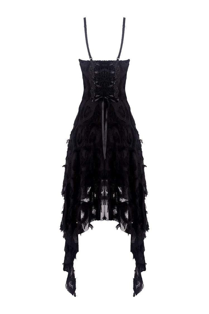 Women's Goth Feather Long Side Lace Maxi Slip Dress