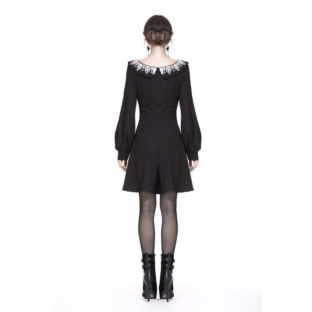 Darkinlove Women's A-line Pilgrim Collar Goth Dress