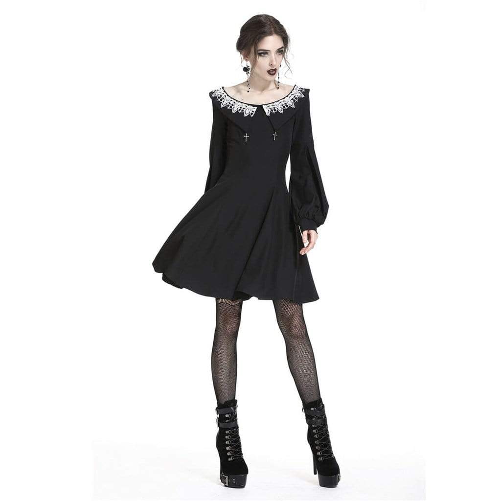 Darkinlove Women's A-line Pilgrim Collar Goth Dress