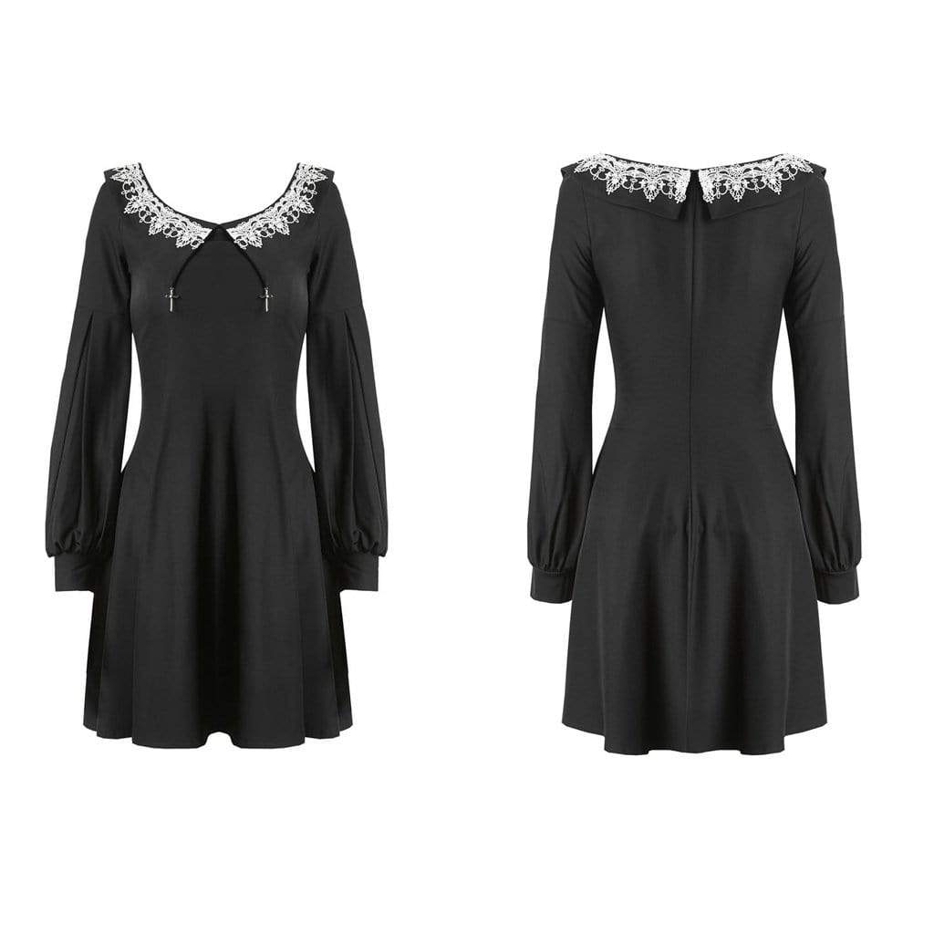 Darkinlove Women's A-line Pilgrim Collar Goth Dress