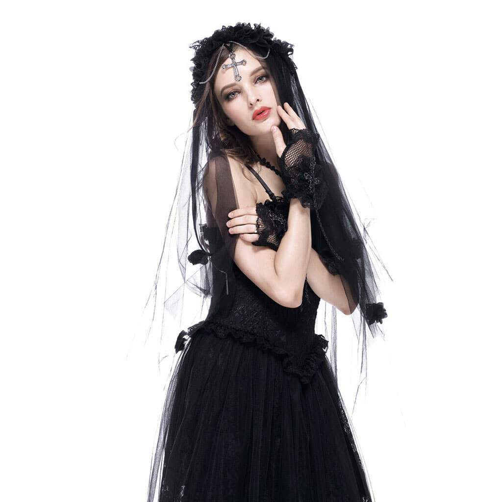 Women's Cross Embellished Goth Veil