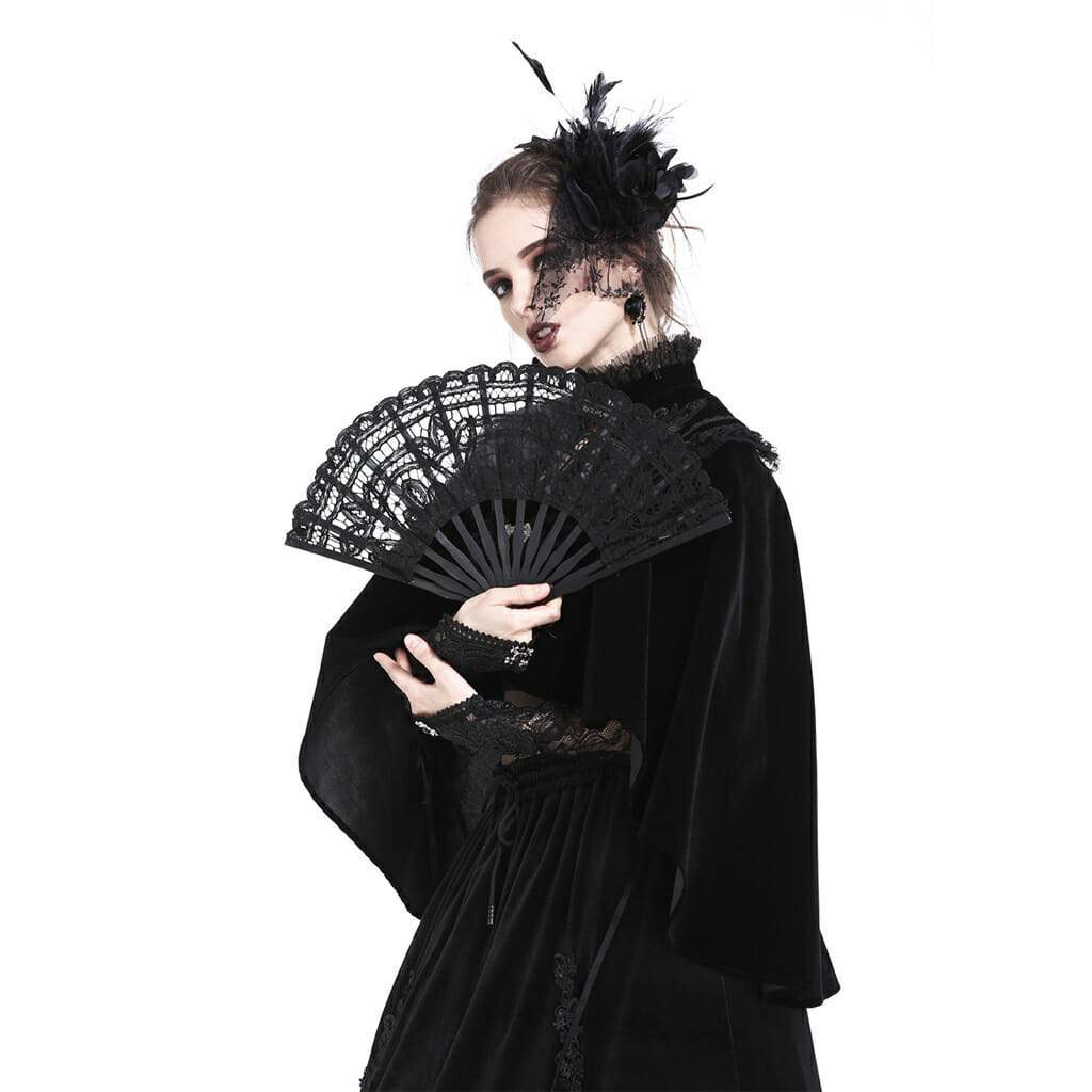 Women's Delicate Goth Style Black Lace Fan