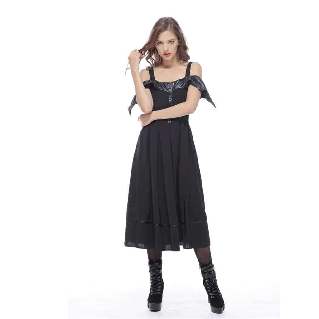 Darkinlove Women's Faux Leather Bertha Collar Goth Dress