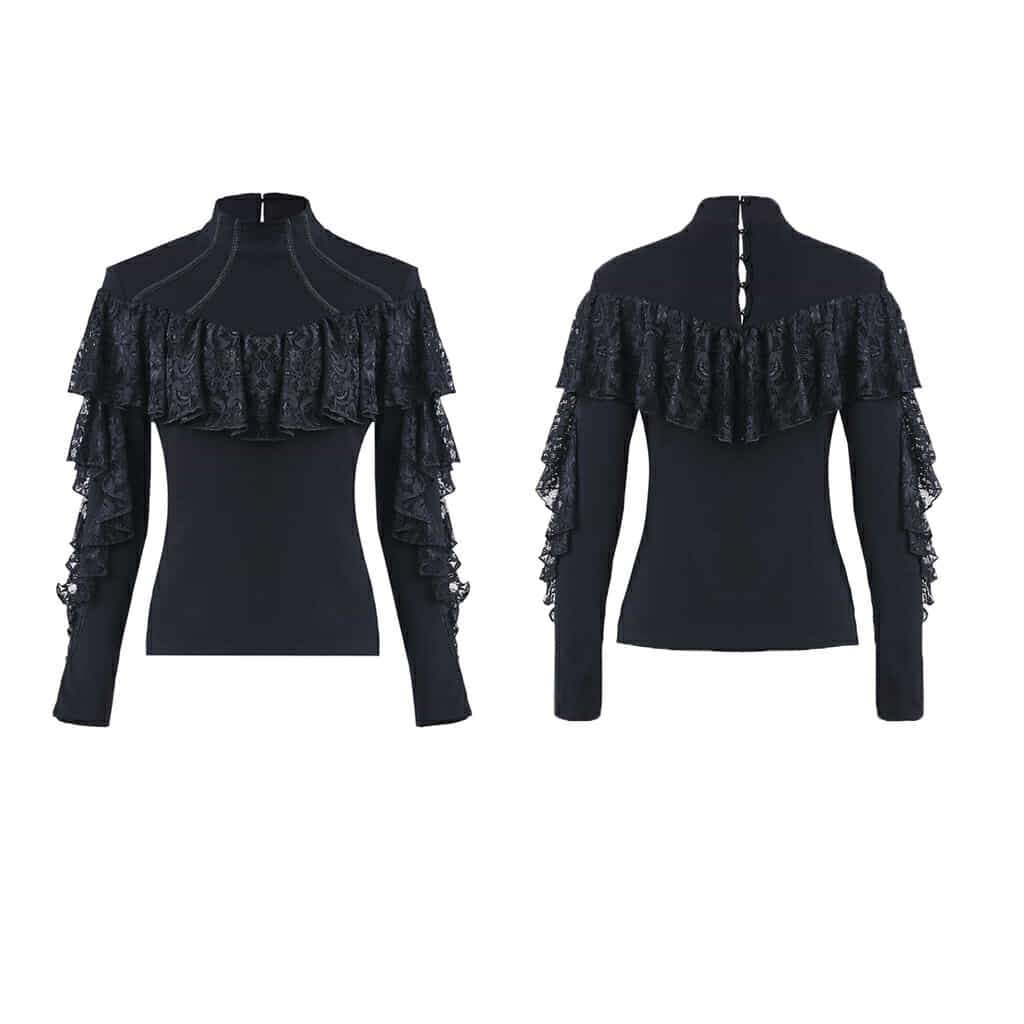 Darkinlove Women's Frilled Black High Neck Top