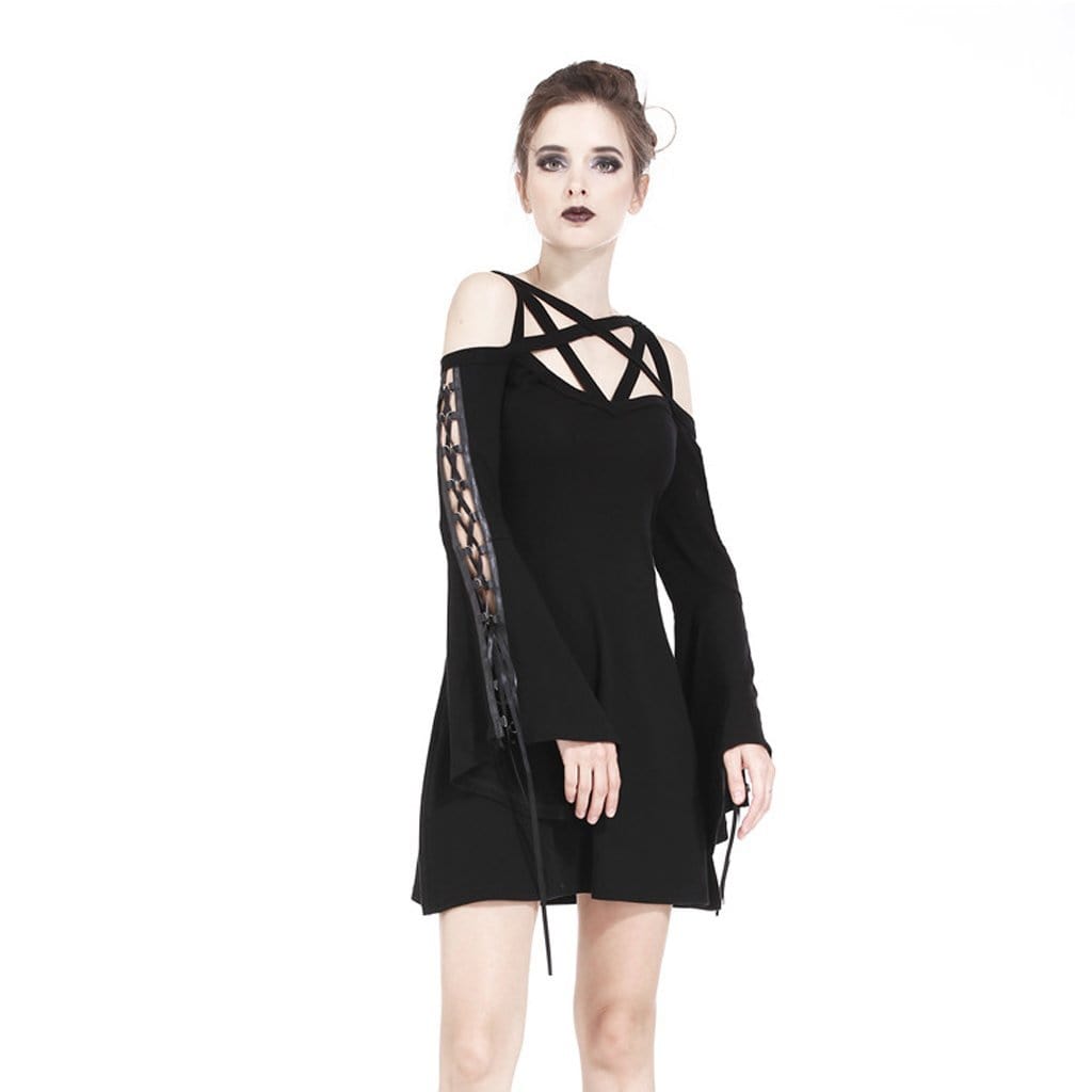 Darkinlove Women's Goth A-line Strappy Short Dress