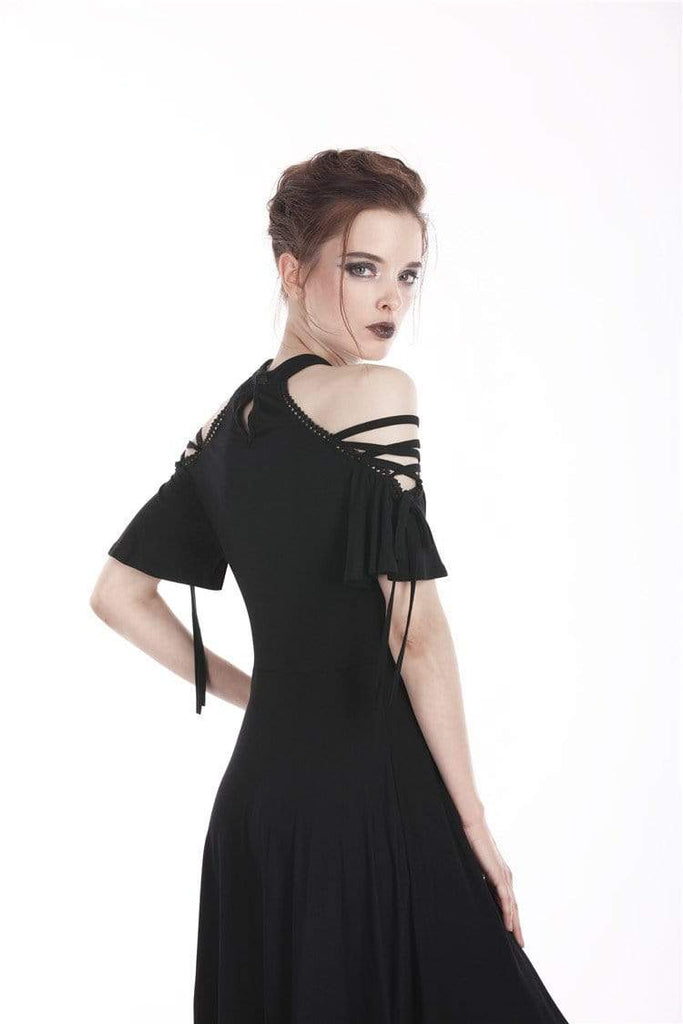 Darkinlove Women's Goth Crisscross Off-Shoulder Black Little Dress