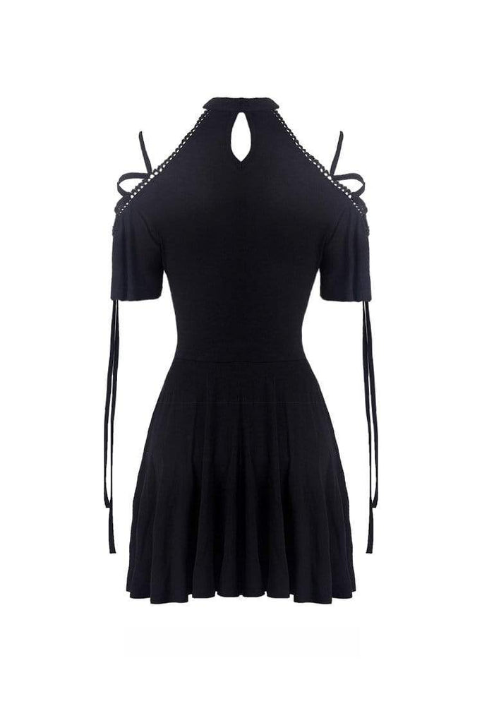 Darkinlove Women's Goth Crisscross Off-Shoulder Black Little Dress