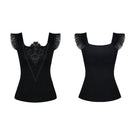 Darkinlove Women's Goth Floral Embroideried Off Shoulder Lace Short Sleeved Tops