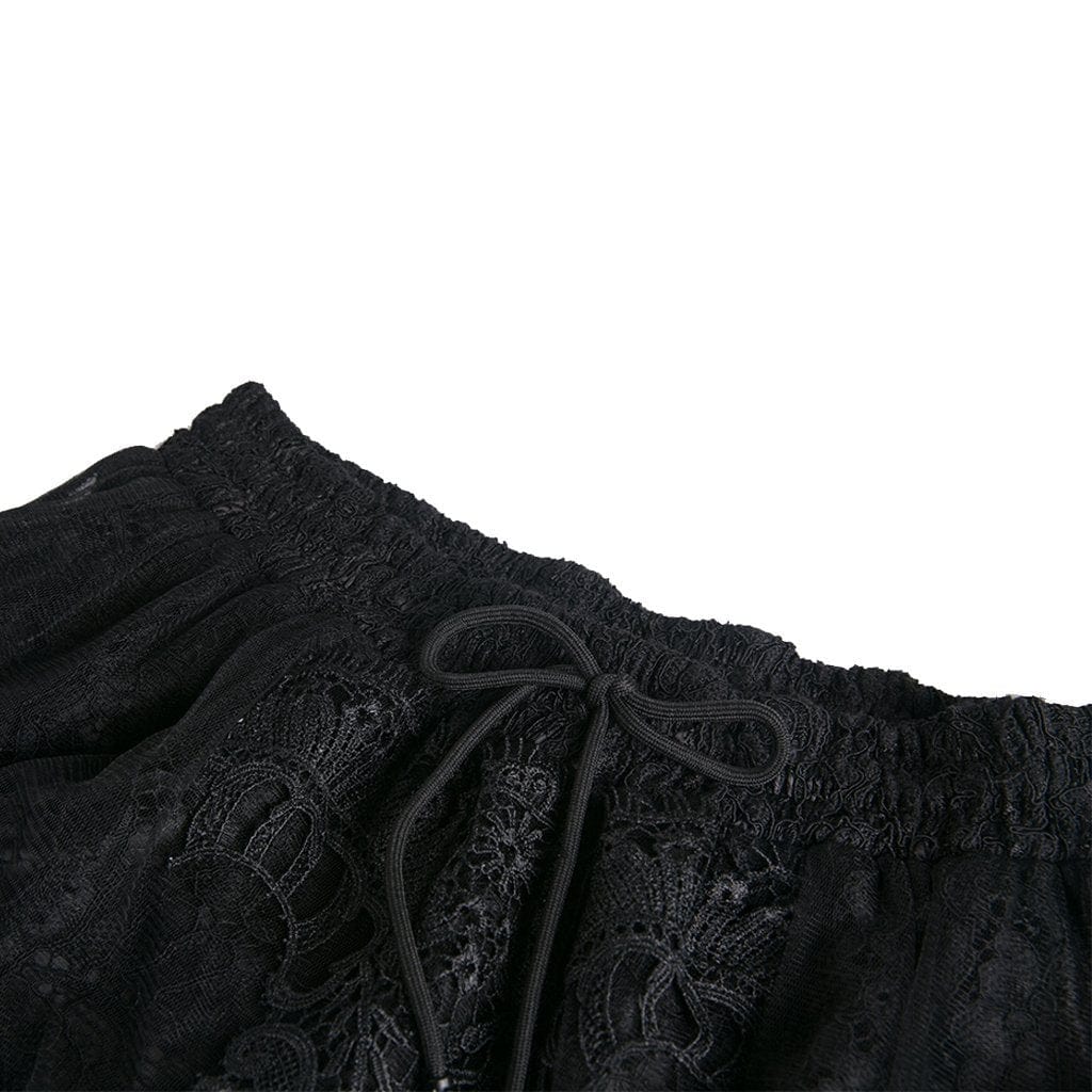 Darkinlove Women's Goth Floral Embroideried Translucent Lace Maxi Skirt