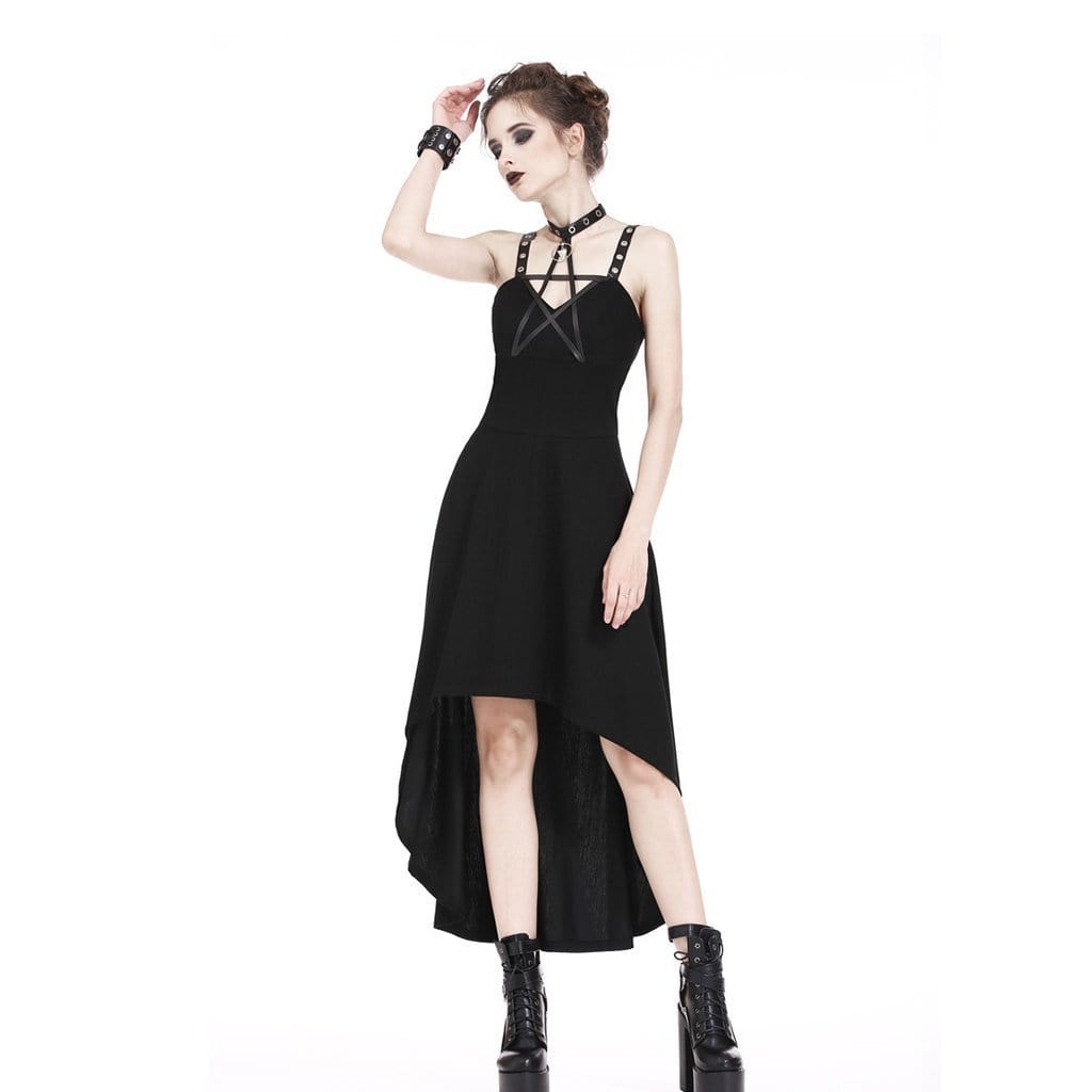 Darkinlove Women's Goth Holter Neck High-low Slip Dress