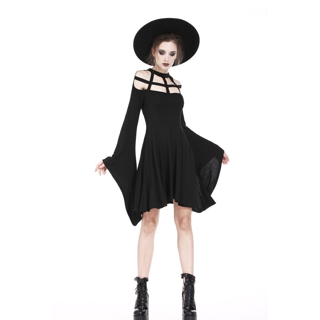 Darkinlove Women's Goth Kimono Sleeves Black Short Dress