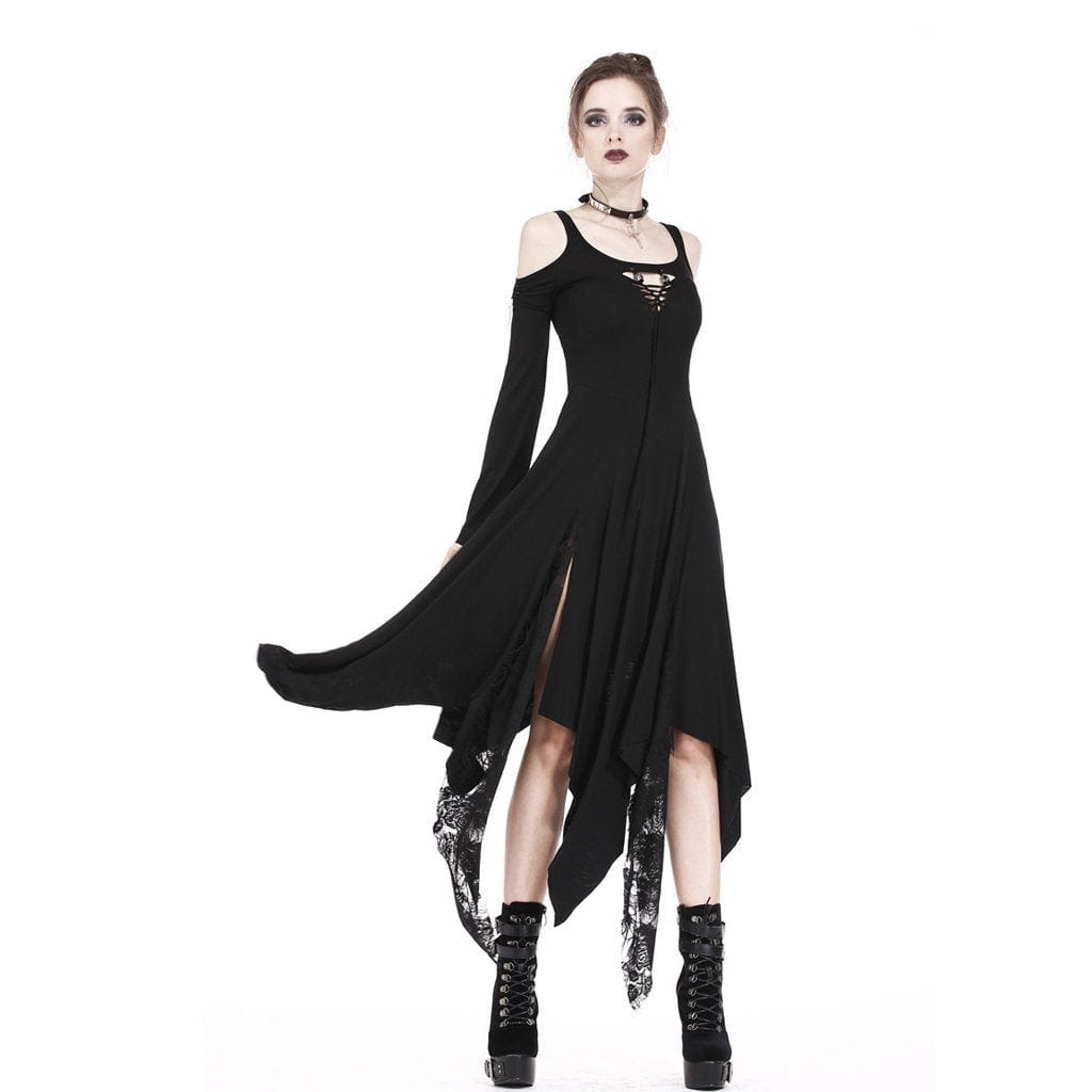 Darkinlove Women's Goth Layered Flare Sleeve Strappy Maxi Dress