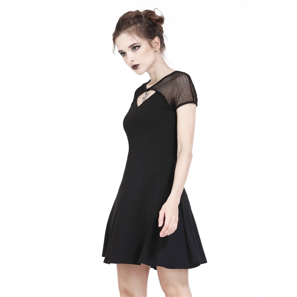 Darkinlove Women's Goth Mesh Shoulder Ruched Short Dress