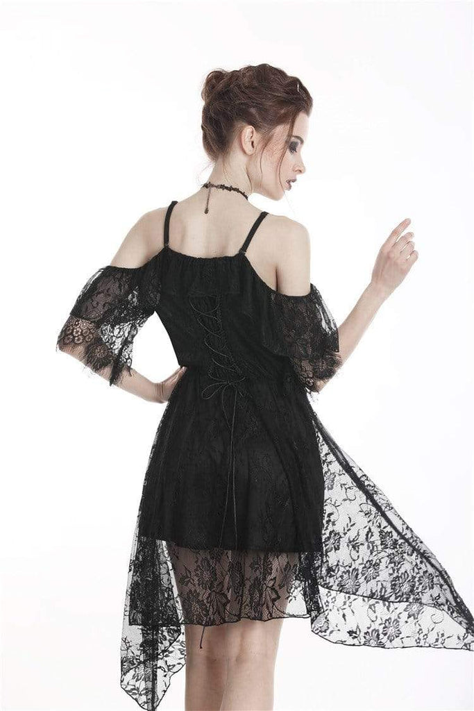 Darkinlove Women's Goth Off-Shoulder Lace Black Little Dress With Irregular Hem