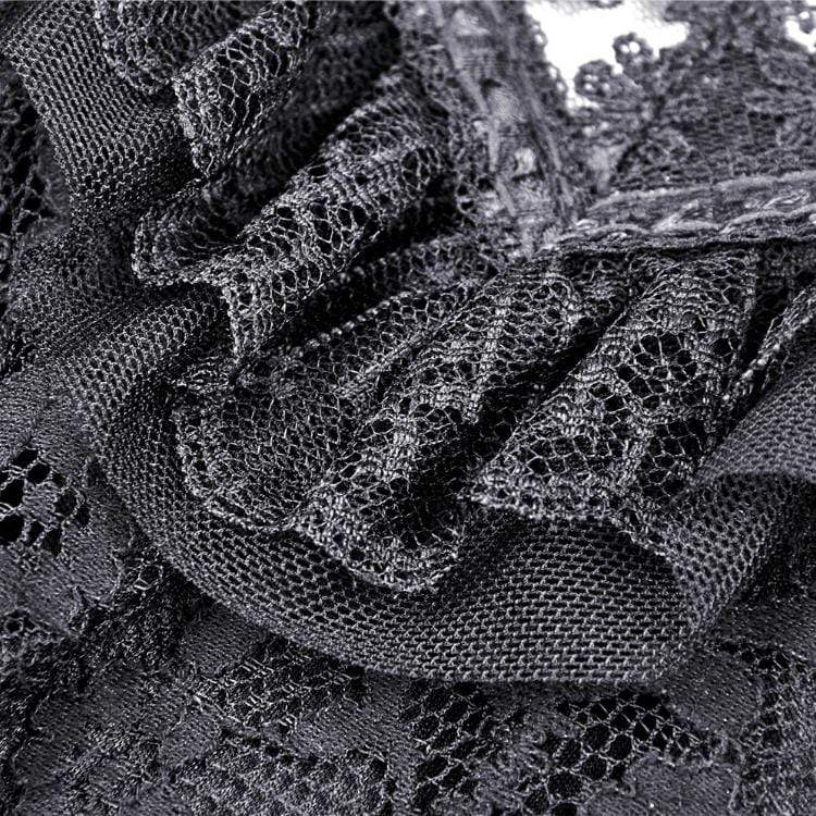 Women's Goth V-neck Floral Lace Black Little Dresses