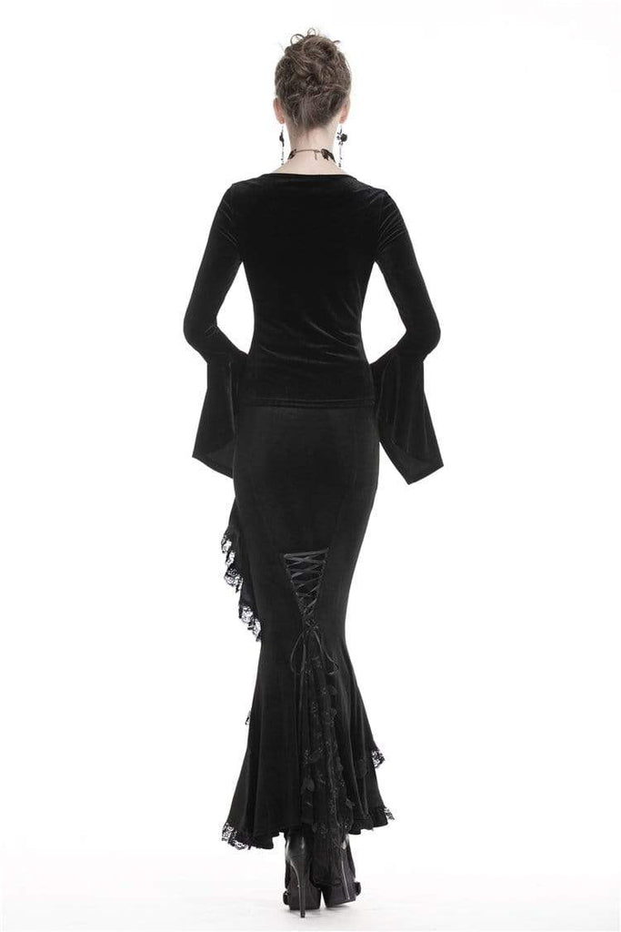 Darkinlove Women's Gothic Black Velvet Long Fishtail Pencil Skirts