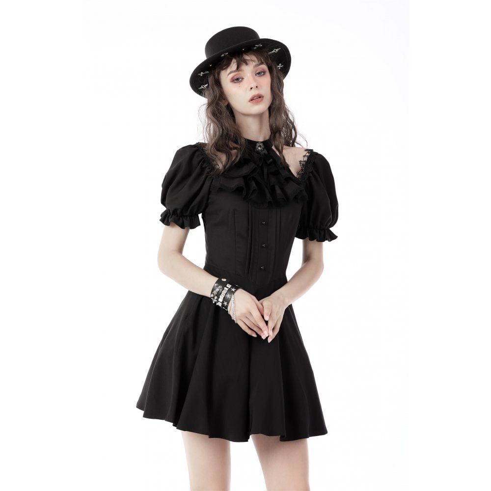 Darkinlove Women's Gothic Cutout Puff Sleeved Black Little Dress