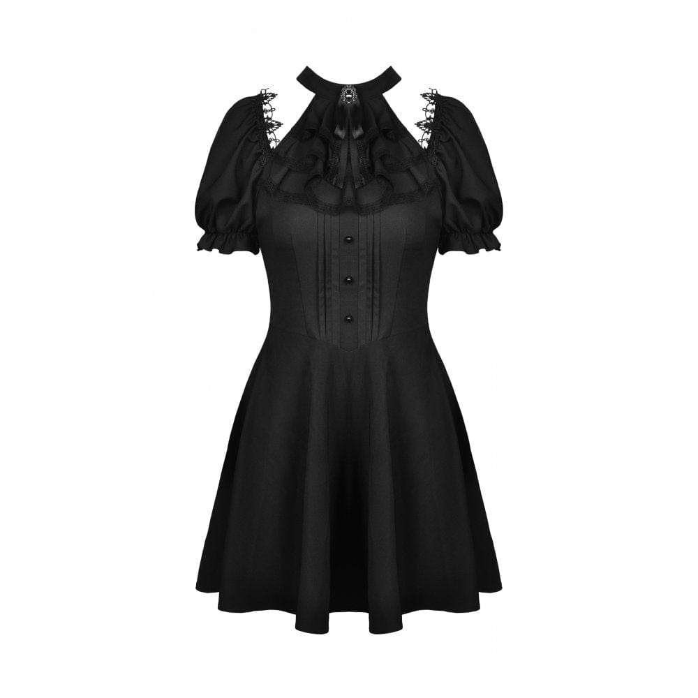 Darkinlove Women's Gothic Cutout Puff Sleeved Black Little Dress