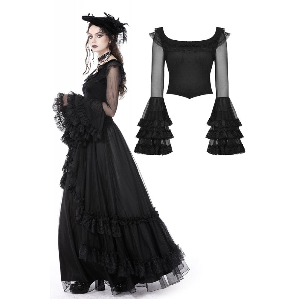 Darkinlove Women's Gothic Flared Layered Sleeved Mesh Shirt