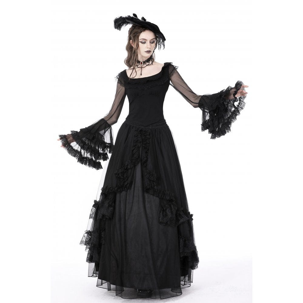 Darkinlove Women's Gothic Flared Layered Sleeved Mesh Shirt