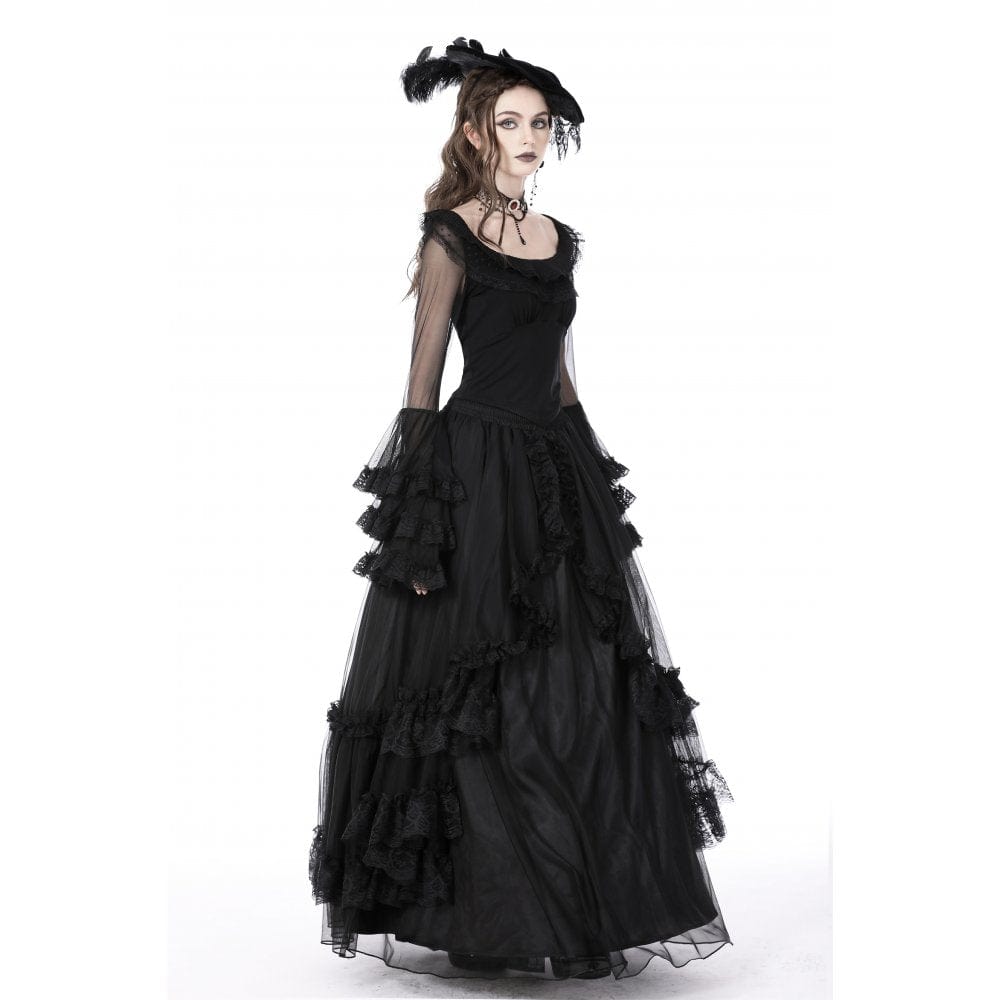 Darkinlove Women's Gothic Flared Layered Sleeved Mesh Shirt