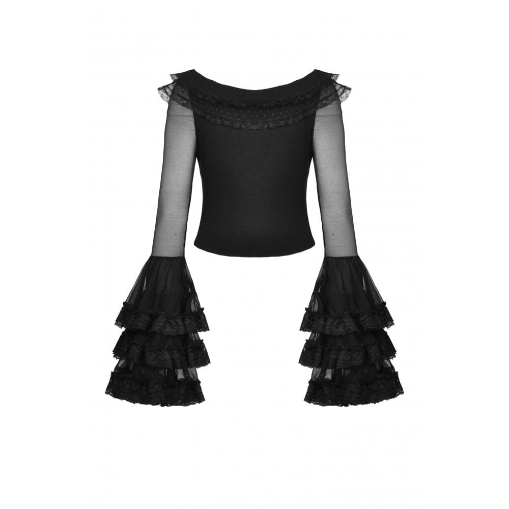 Darkinlove Women's Gothic Flared Layered Sleeved Mesh Shirt