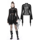 Darkinlove Women's Gothic Flared Sleeved Spider Web Sheer Shirt