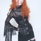 Darkinlove Women's Gothic Flared Sleeved Spider Web Sheer Shirt