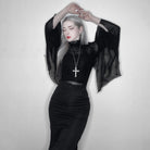Darkinlove Women's Gothic Flared Sleeved Spider Web Sheer Shirt