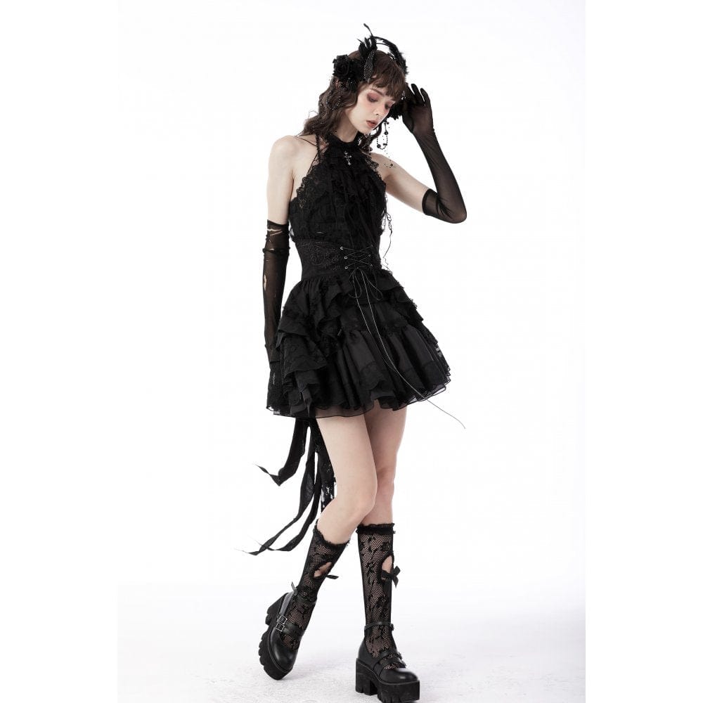 Darkinlove Women's Gothic Halterneck Lace Tank Top