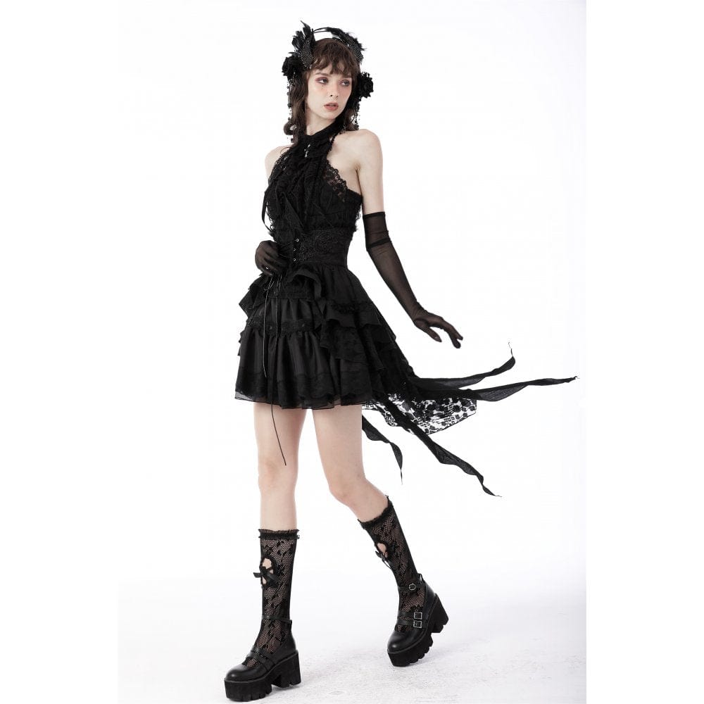 Darkinlove Women's Gothic Halterneck Lace Tank Top