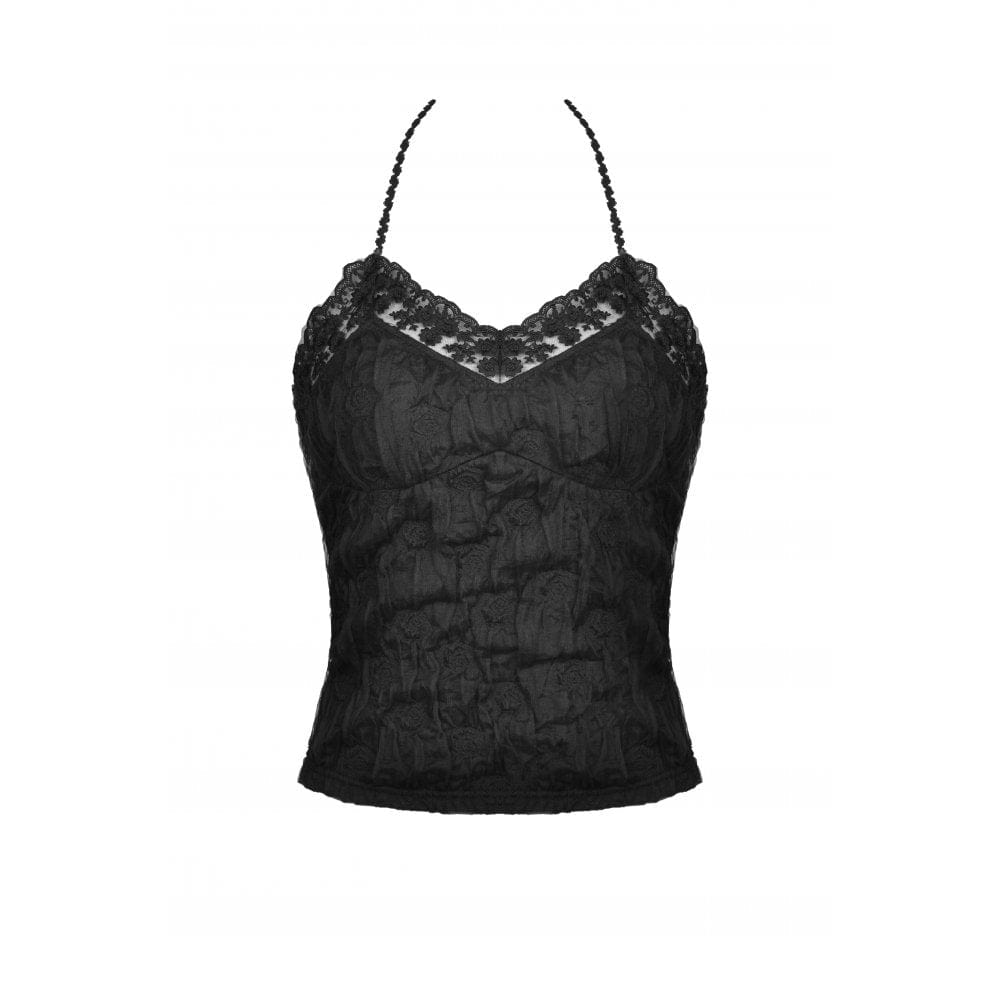 Darkinlove Women's Gothic Halterneck Lace Tank Top