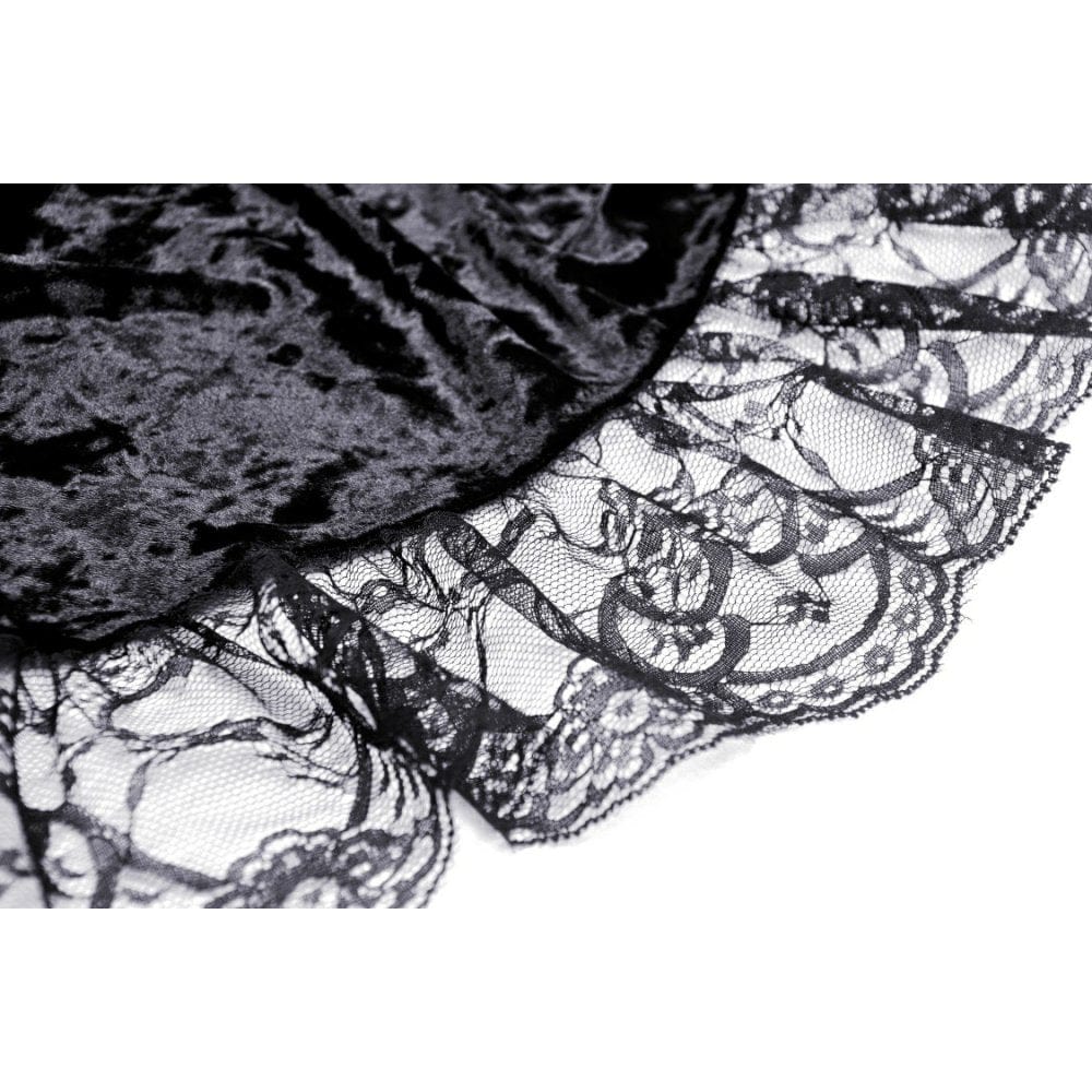 Darkinlove Women's Gothic Irregular Flare Sleeved Lace Splice Velvet Dress