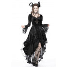 Darkinlove Women's Gothic Irregular Lace Layered Velvet Dress