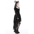 Darkinlove Women's Gothic Irregular Lace Layered Velvet Dress