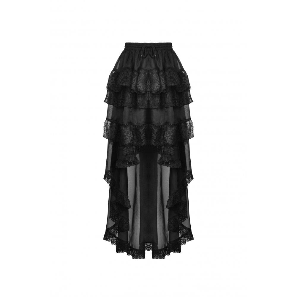 Darkinlove Women's Gothic Irregular Layered Lace Hem Skirt