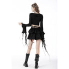 Darkinlove Women's Gothic Lacing-up Puff Sleeved Crop Top