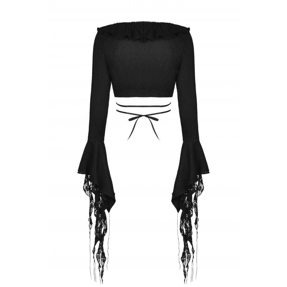 Darkinlove Women's Gothic Lacing-up Puff Sleeved Crop Top