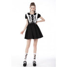 Darkinlove Women's Gothic Lolita Peter Pan Collar Floral Shirt Dress