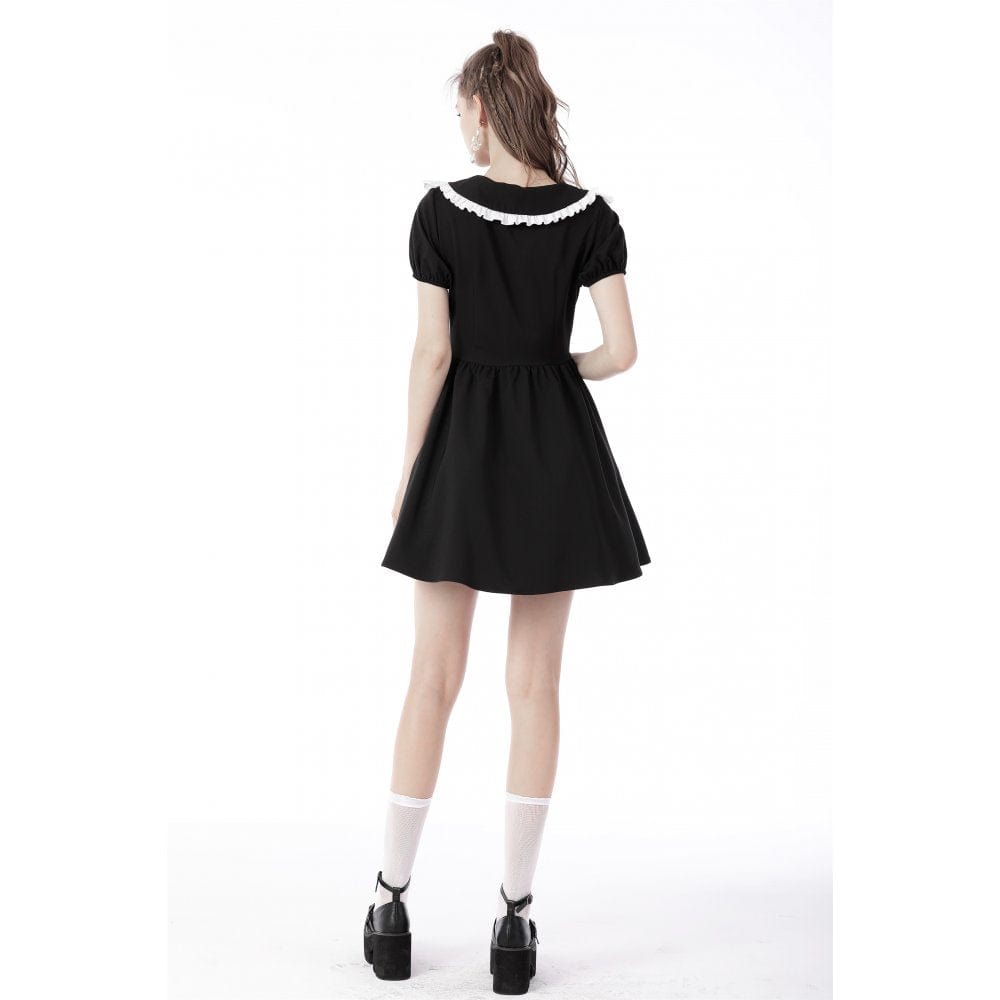 Darkinlove Women's Gothic Lolita Peter Pan Collar Floral Shirt Dress