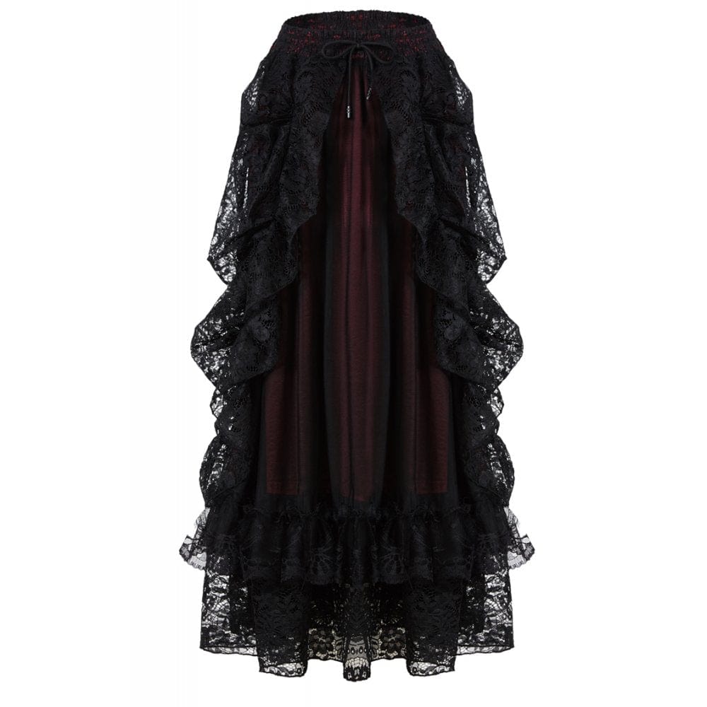 Darkinlove Women's Gothic Multilayer Lace Maxi Skirt